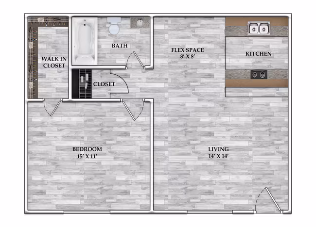 1 Bed • 1 Bath 1706 floor plan